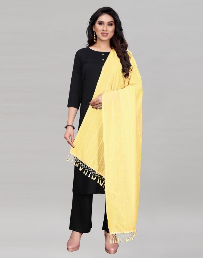 Cream Coloured Poly Cotton plain Sequence Weave Striped Dupatta | Sudathi