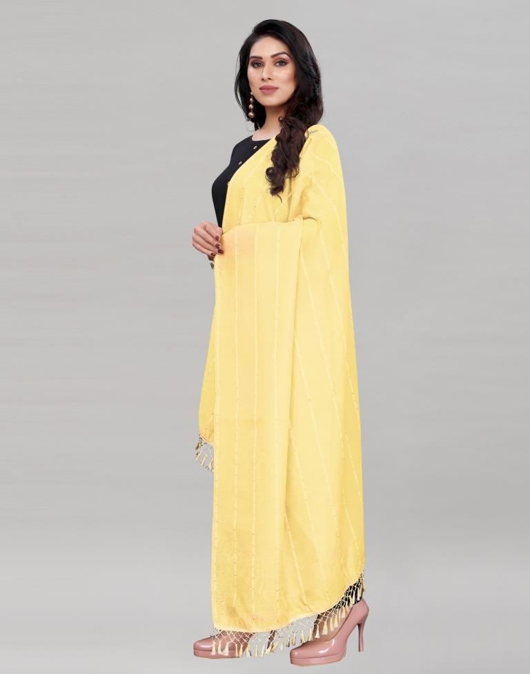 Cream Coloured Poly Cotton plain Sequence Weave Striped Dupatta | Sudathi