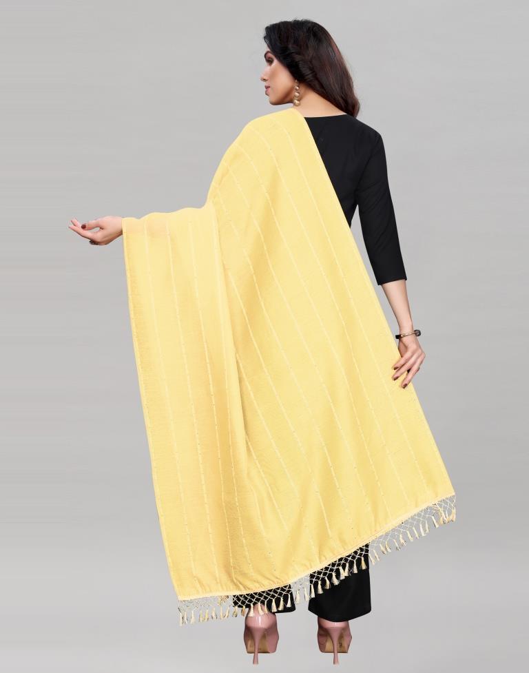 Cream Coloured Poly Cotton plain Sequence Weave Striped Dupatta | Sudathi
