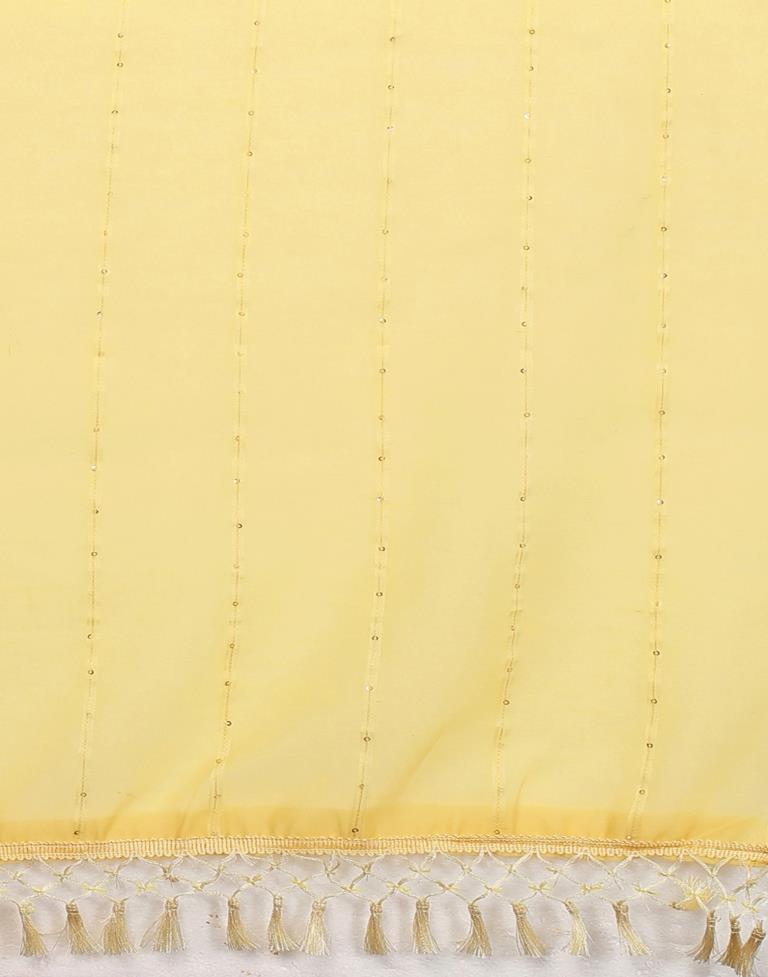 Cream Coloured Poly Cotton plain Sequence Weave Striped Dupatta | Sudathi