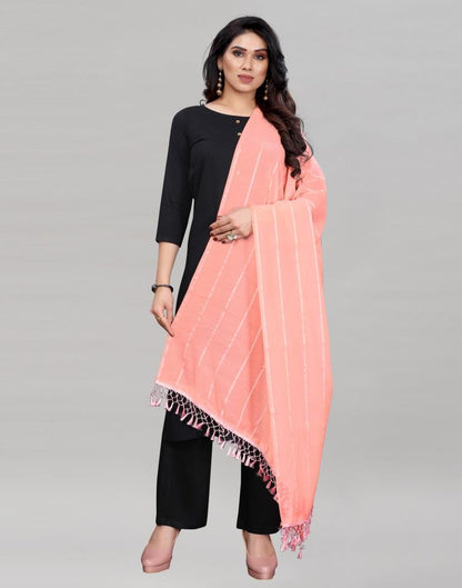 Rose Pink Coloured Poly Cotton plain Sequence Weave Striped Dupatta | Sudathi