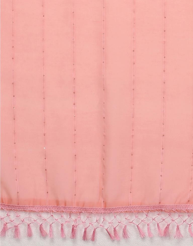 Rose Pink Coloured Poly Cotton plain Sequence Weave Striped Dupatta | Sudathi