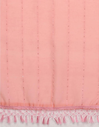 Rose Pink Coloured Poly Cotton plain Sequence Weave Striped Dupatta | Sudathi