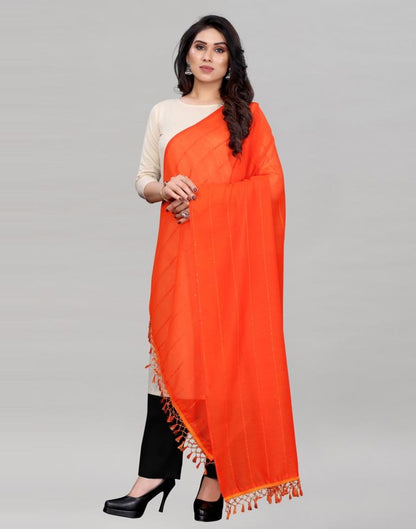 Orange Coloured Poly Cotton PlainSequence Weave Striped Dupatta | Sudathi
