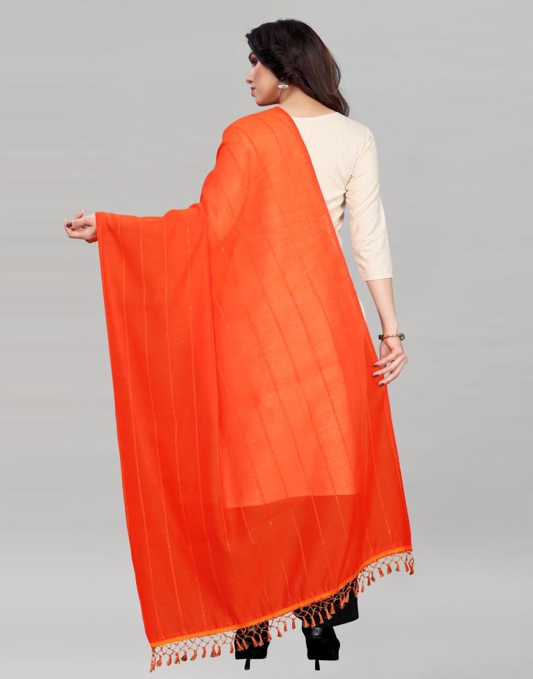 Orange Coloured Poly Cotton PlainSequence Weave Striped Dupatta | Sudathi