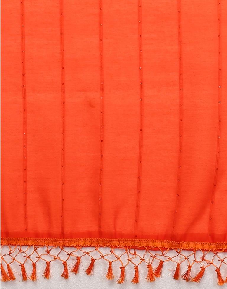 Orange Coloured Poly Cotton PlainSequence Weave Striped Dupatta | Sudathi