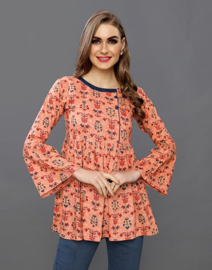 Dashing Peach Coloured Printed Rayon Tops | Sudathi