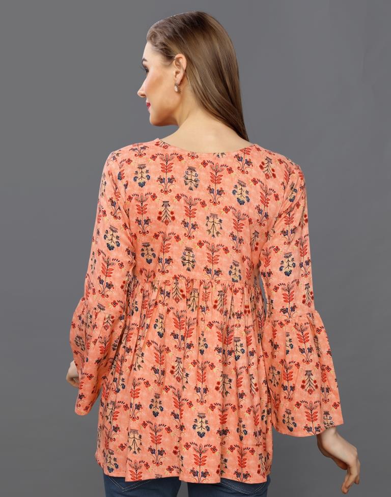 Dashing Peach Coloured Printed Rayon Tops | Sudathi