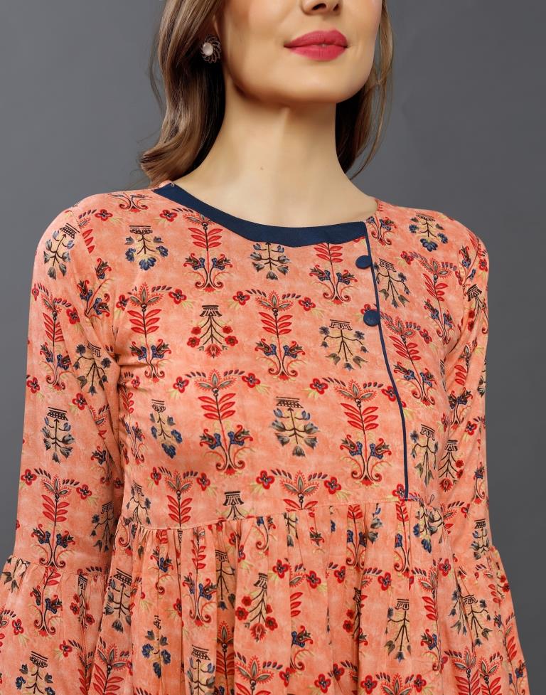 Dashing Peach Coloured Printed Rayon Tops | Sudathi