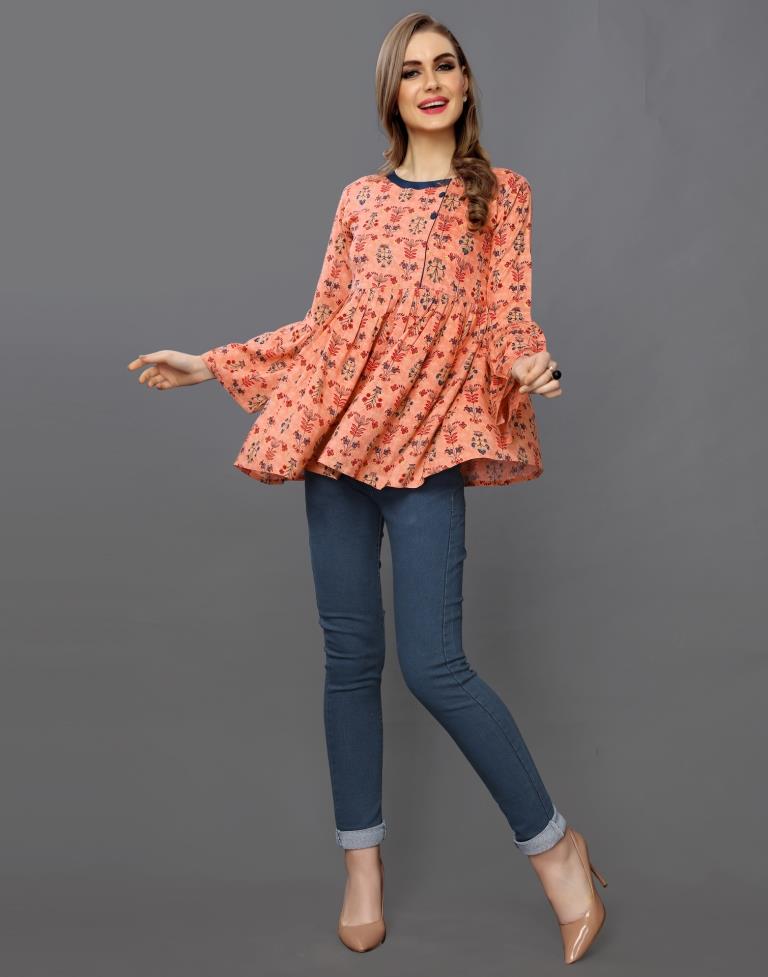 Dashing Peach Coloured Printed Rayon Tops | Sudathi