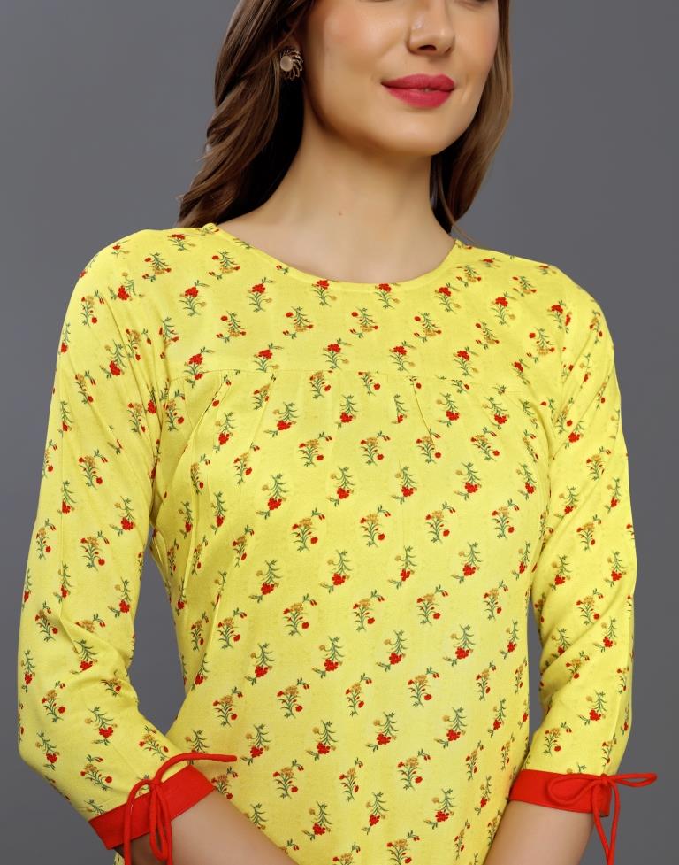 Breezy Yellow Coloured Printed Rayon Tops | Sudathi