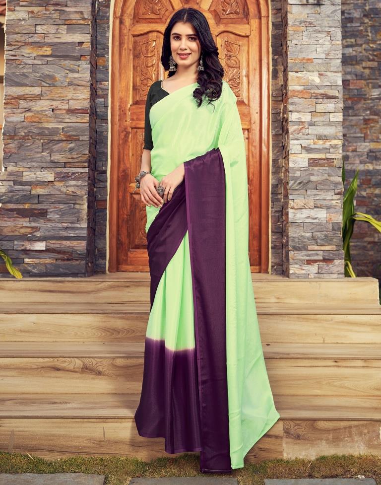 Ready to Wear Pista Green Chiffon Plain Saree