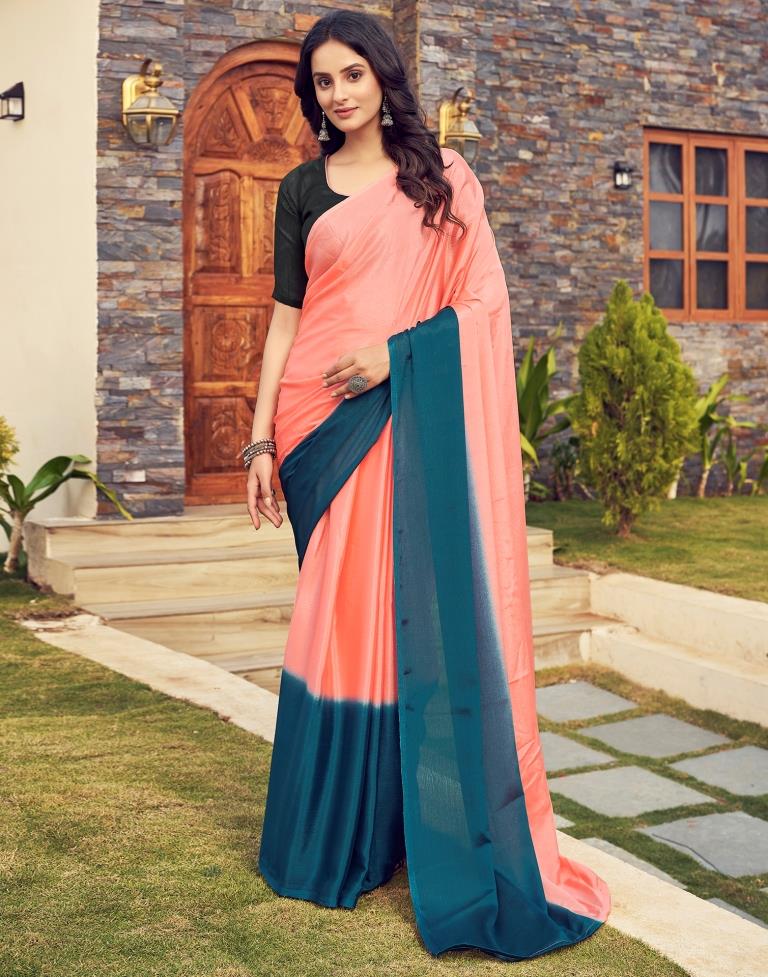 Ready to Wear Peach Chiffon Plain Saree