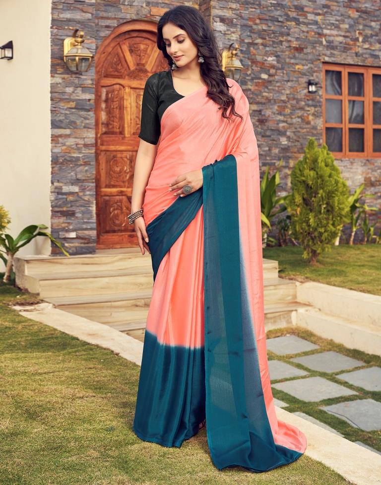 Ready to Wear Peach Chiffon Plain Saree