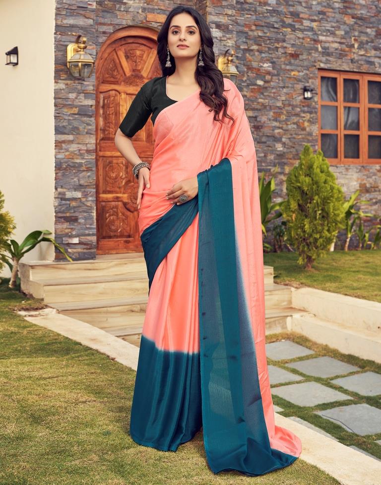Ready to Wear Peach Chiffon Plain Saree