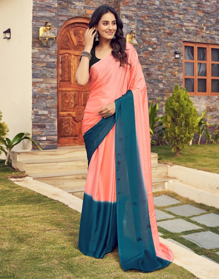 Ready to Wear Peach Chiffon Plain Saree