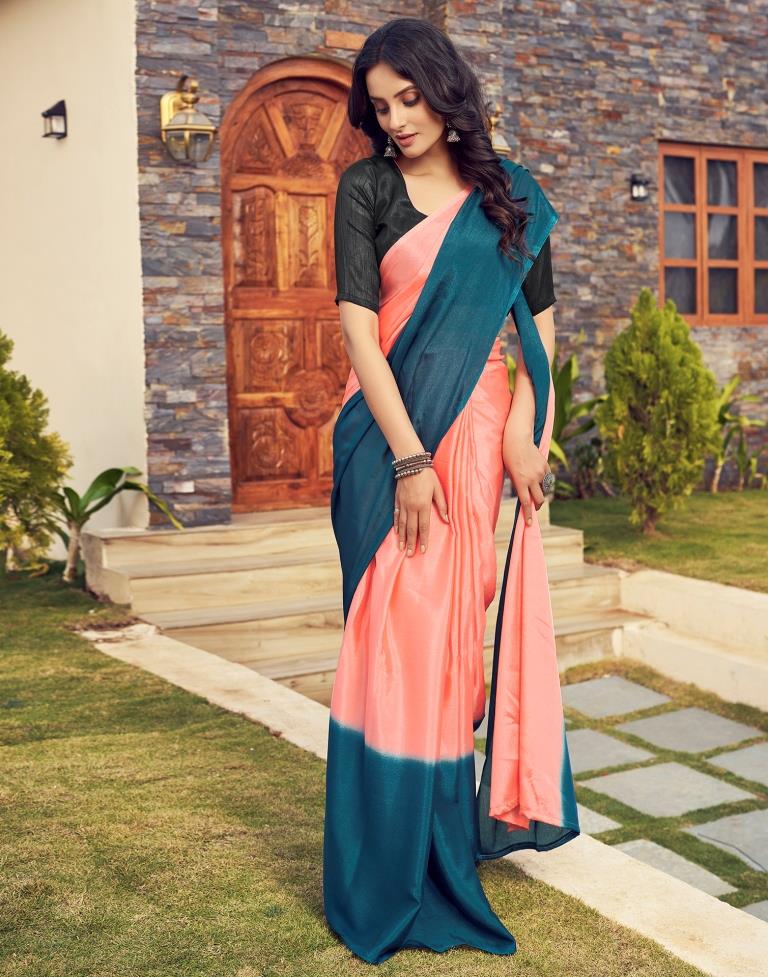Ready to Wear Peach Chiffon Plain Saree
