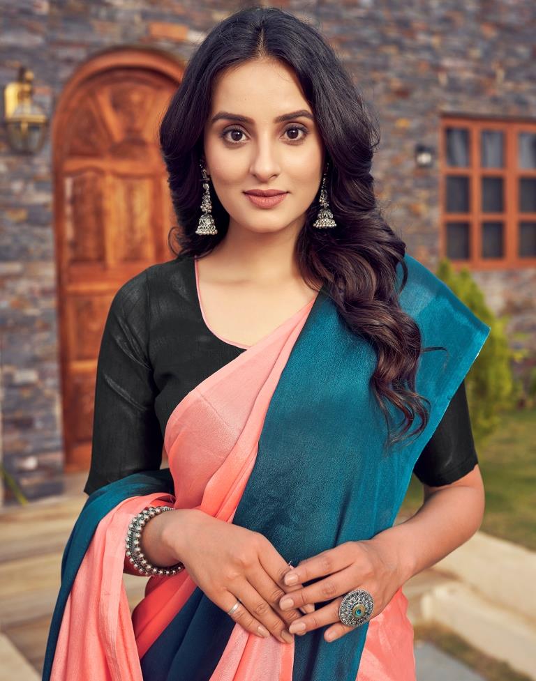 Ready to Wear Peach Chiffon Plain Saree