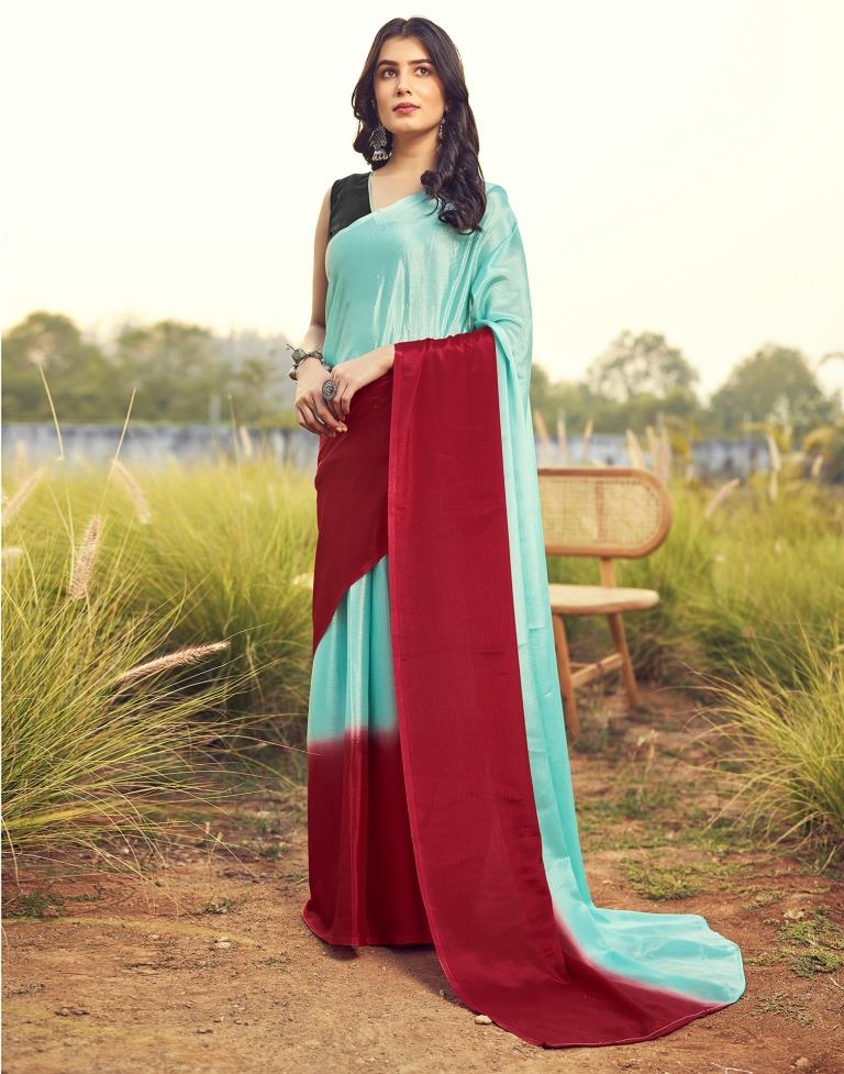 Ready to Wear TurquoiseWeaving Chiffon Plain Saree