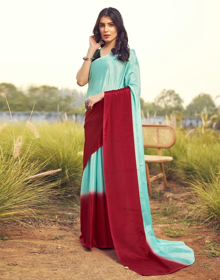 Ready to Wear TurquoiseWeaving Chiffon Plain Saree
