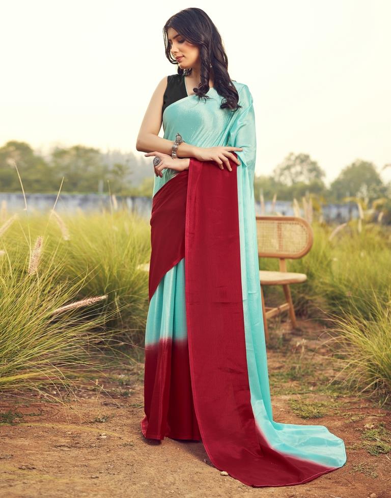 Ready to Wear TurquoiseWeaving Chiffon Plain Saree