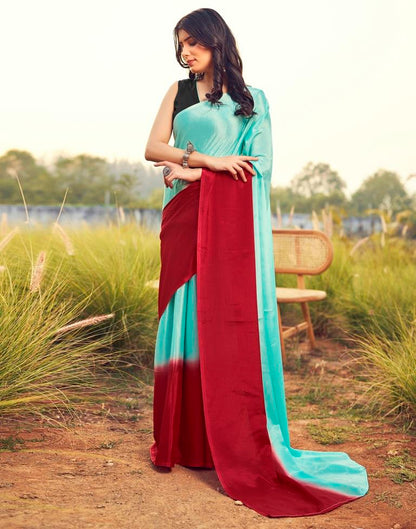 Ready to Wear TurquoiseWeaving Chiffon Plain Saree