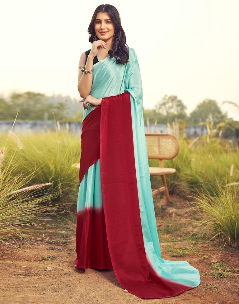Ready to Wear TurquoiseWeaving Chiffon Plain Saree
