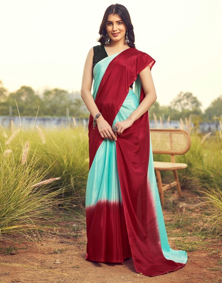 Ready to Wear TurquoiseWeaving Chiffon Plain Saree