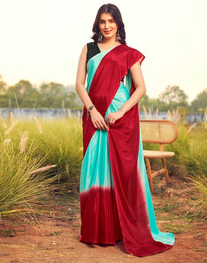 Ready to Wear TurquoiseWeaving Chiffon Plain Saree