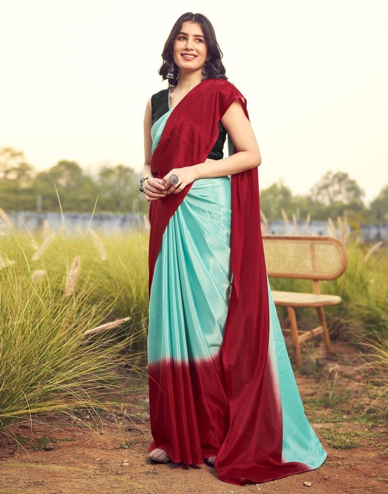 Ready to Wear TurquoiseWeaving Chiffon Plain Saree