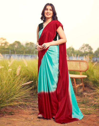 Ready to Wear TurquoiseWeaving Chiffon Plain Saree