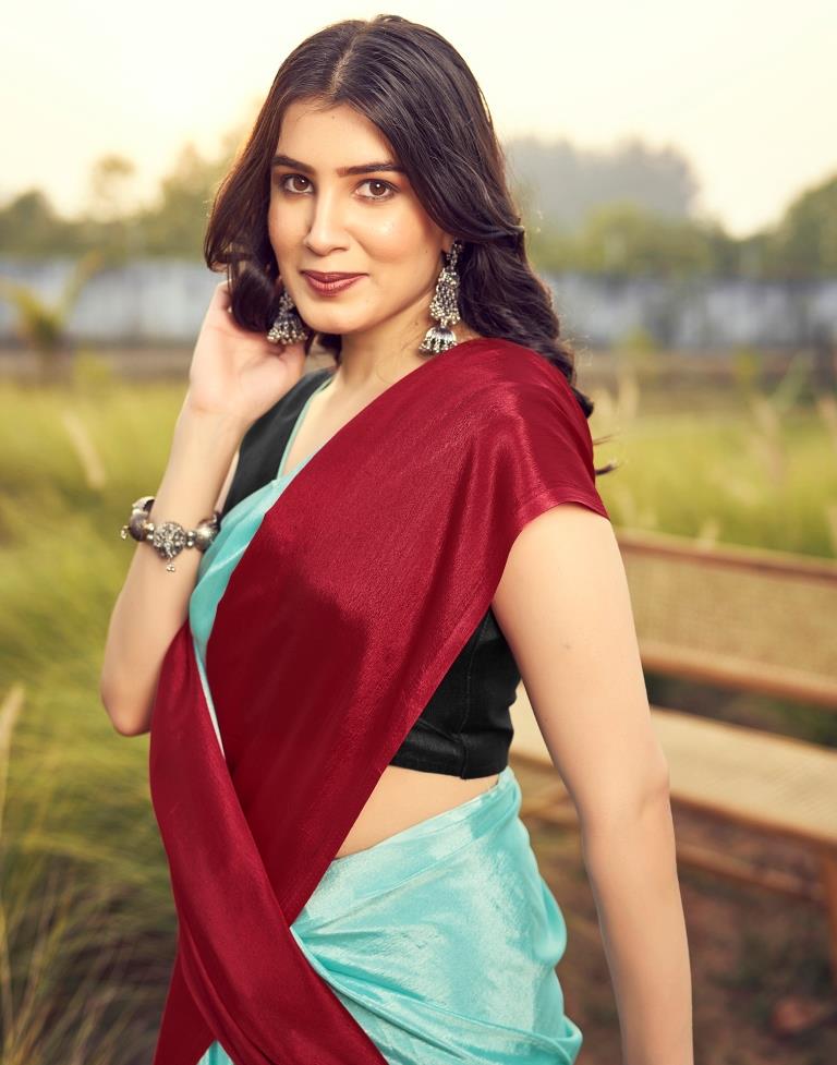 Ready to Wear TurquoiseWeaving Chiffon Plain Saree