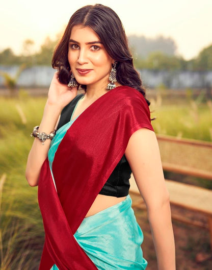 Ready to Wear TurquoiseWeaving Chiffon Plain Saree