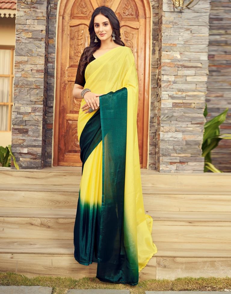 Ready to Wear Yellow Chiffon Plain Saree