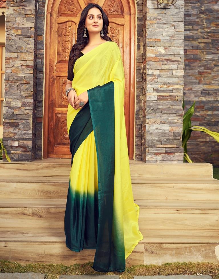 Ready to Wear Yellow Chiffon Plain Saree