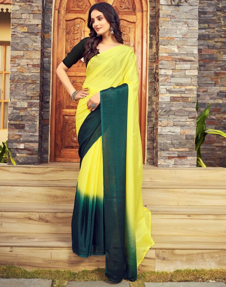 Ready to Wear Yellow Chiffon Plain Saree
