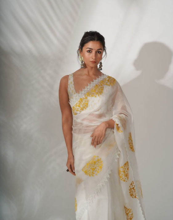 White Organza Saree | Leemboodi