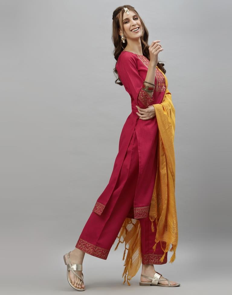 Cherry Pink Kurti With Pant And Dupatta | Leemboodi