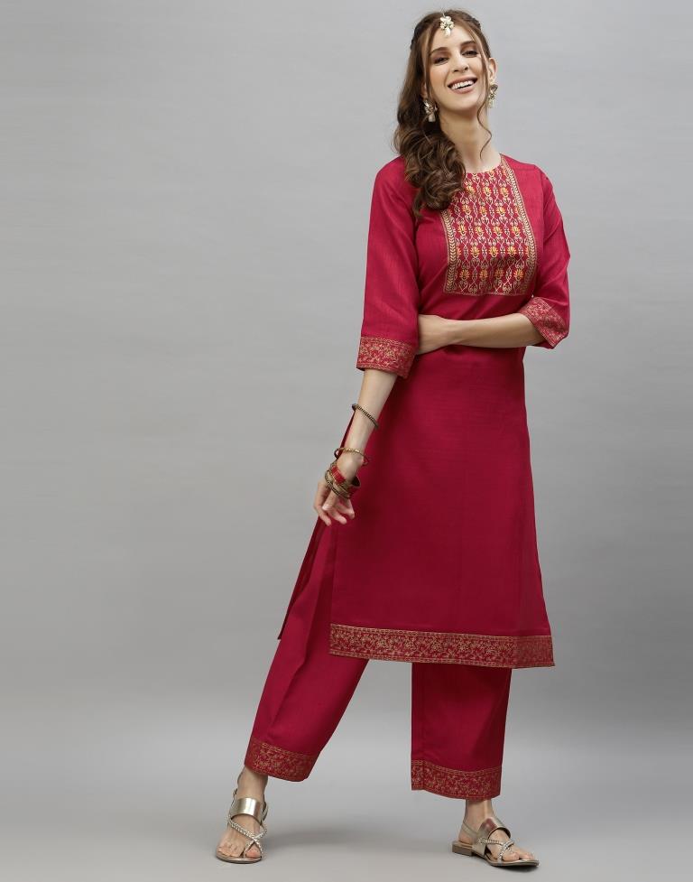 Cherry Pink Kurti With Pant And Dupatta | Leemboodi