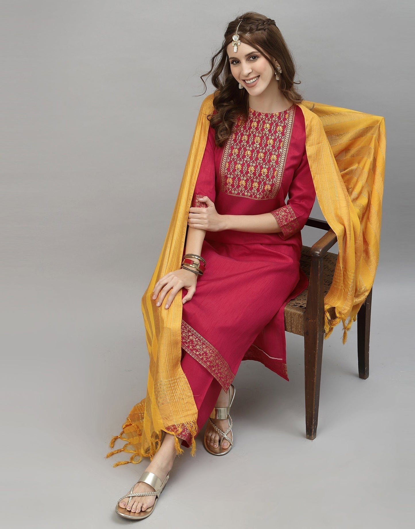 Cherry Pink Kurti With Pant And Dupatta | Leemboodi