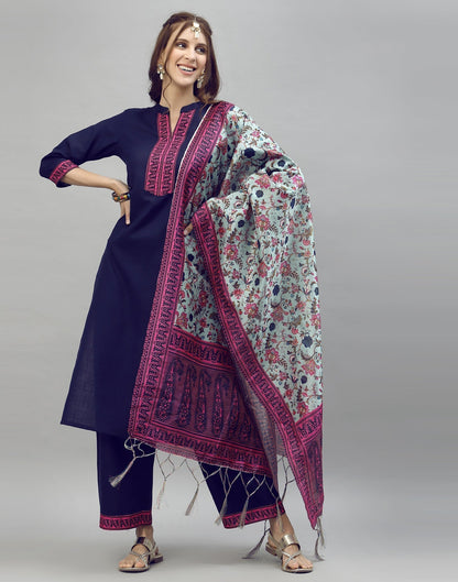 Navy Blue Kurti with Pant And Dupatta | Leemboodi