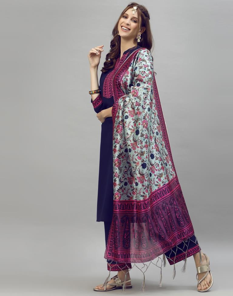 Navy Blue Kurti with Pant And Dupatta | Leemboodi