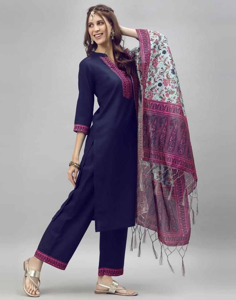 Navy Blue Kurti with Pant And Dupatta | Leemboodi