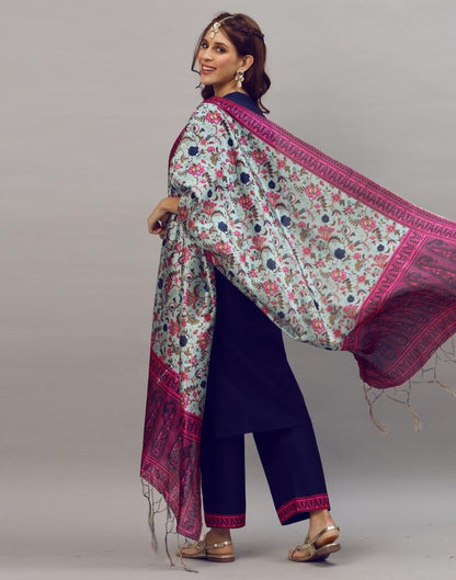 Navy Blue Kurti with Pant And Dupatta | Leemboodi