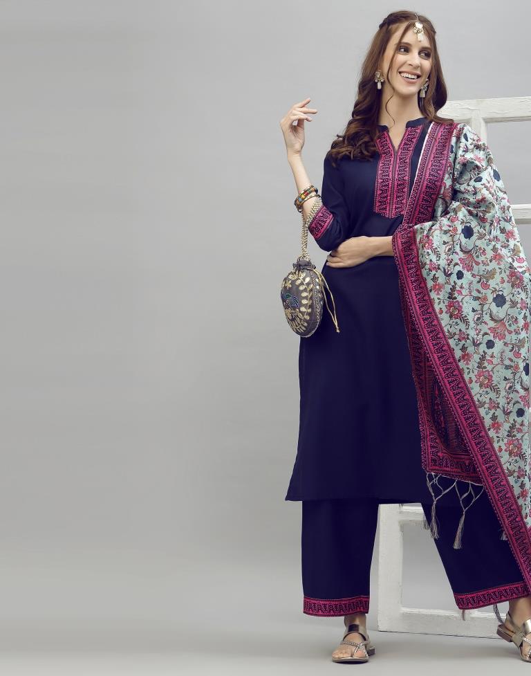 Navy Blue Kurti with Pant And Dupatta | Leemboodi