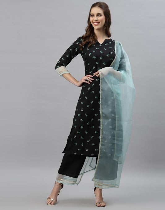 Black Kurti With Pant And Dupatta | Leemboodi