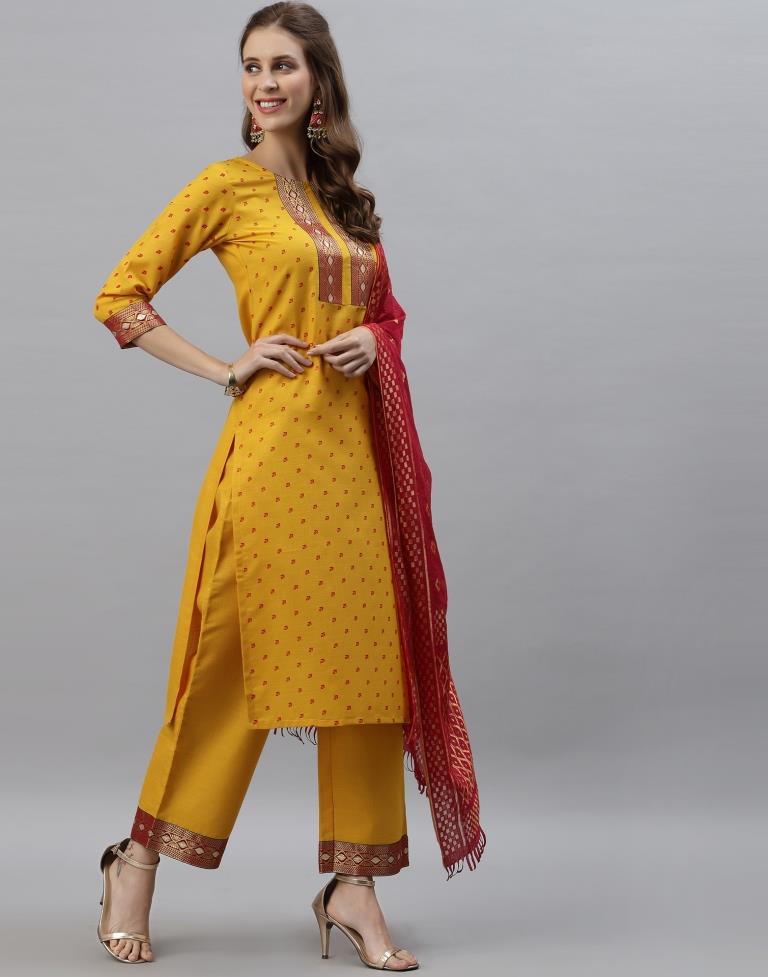 Mustard Kurti With Pant And Dupatta | Leemboodi