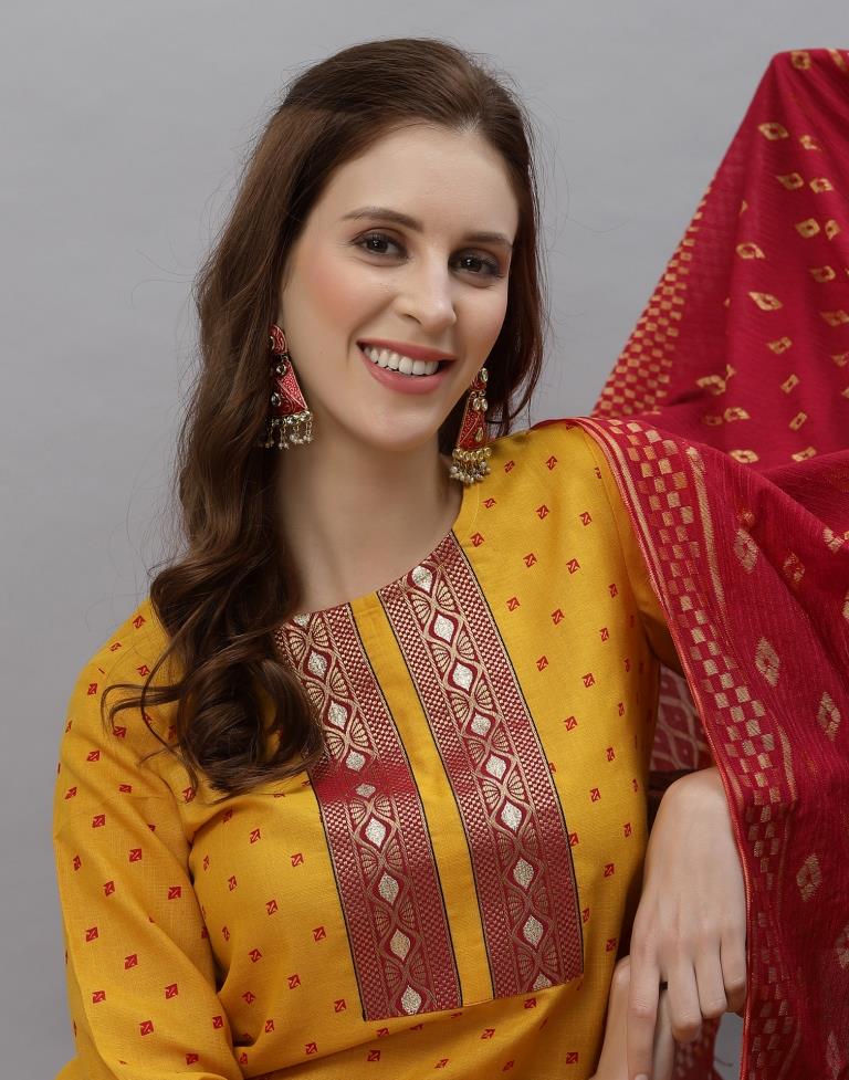 Mustard Kurti With Pant And Dupatta | Leemboodi