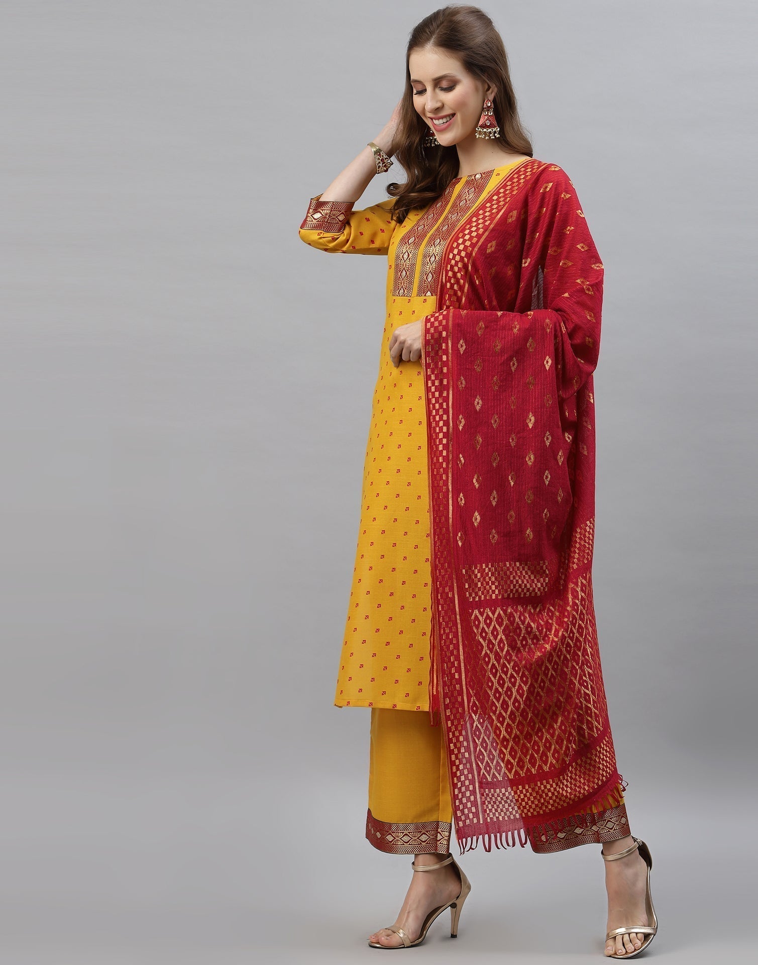 Mustard Kurti With Pant And Dupatta | Leemboodi