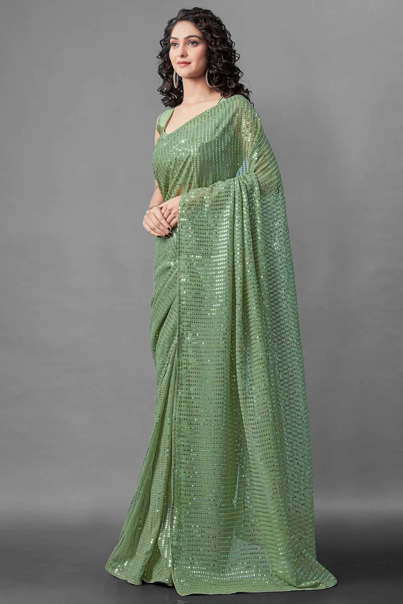 Light Green Sequence Saree | Leemboodi